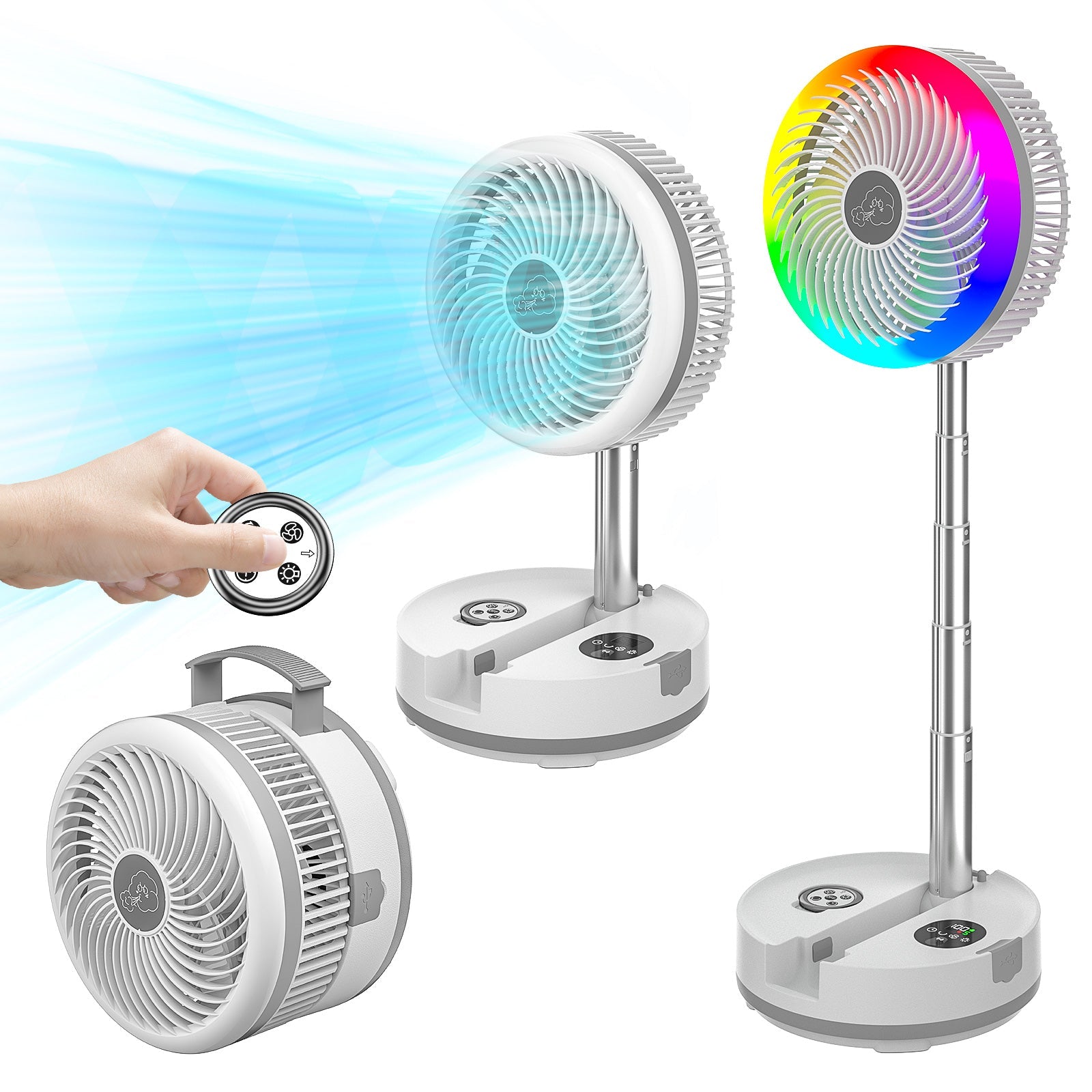 40000mAh Rechargeable Battery Operated Fan with Remote/Timer, RGB Lighting Fan