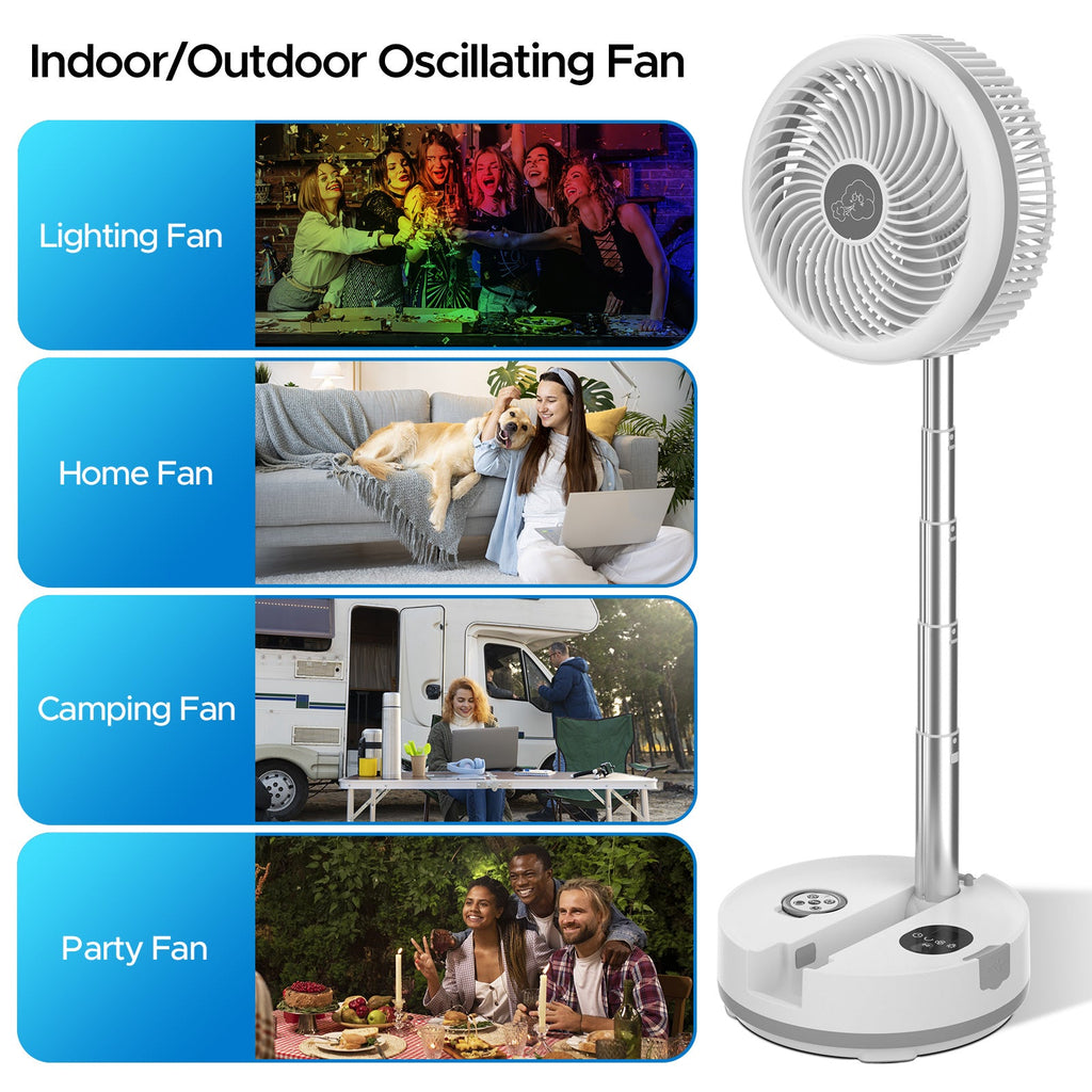 40000mAh Rechargeable Battery Operated Fan with Remote/Timer, RGB Lighting Fan
