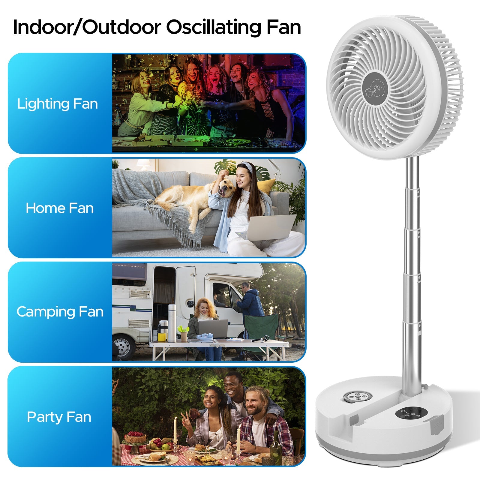 40000mAh Rechargeable Battery Operated Fan with Remote/Timer, RGB Lighting Fan