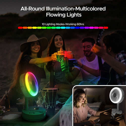 40000mAh Rechargeable Battery Operated Fan with Remote/Timer, RGB Lighting Fan